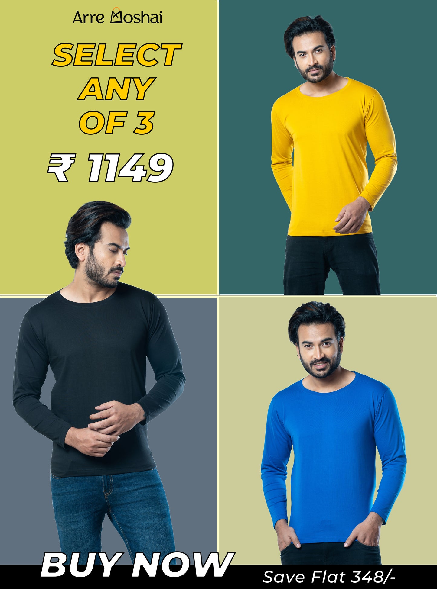 Plain Pack of 3 Full Sleeves @ 1149/-