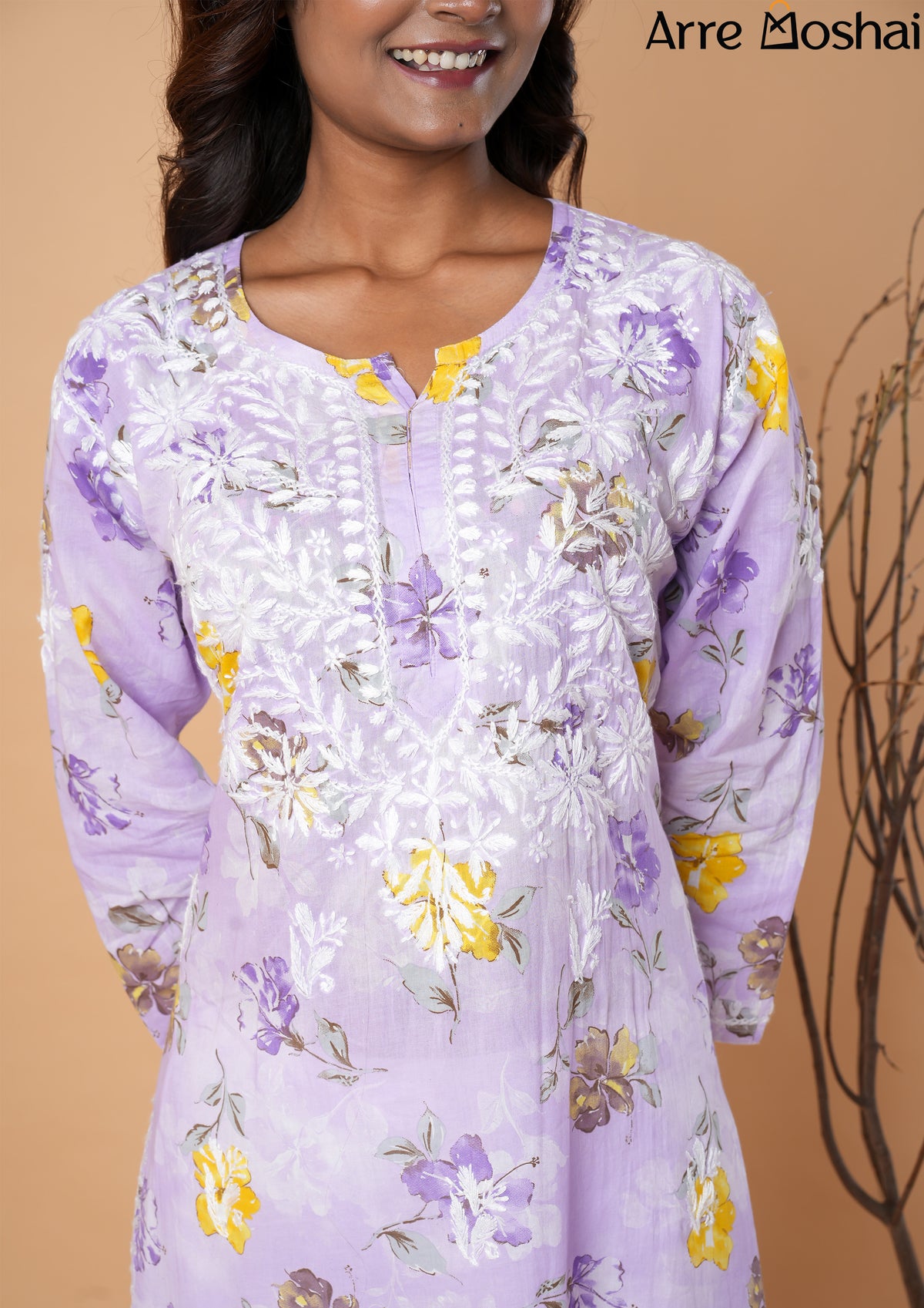 Mul mul Chikankari Printed Purple Long Kurta