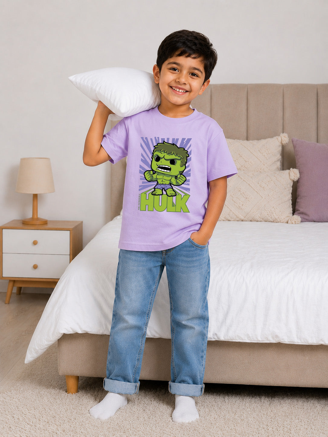 HULK UNISEX LAVENDER KIDS T-SHIRT