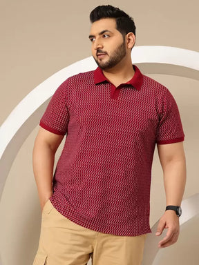Maroon printed Polo Neck T-shirt